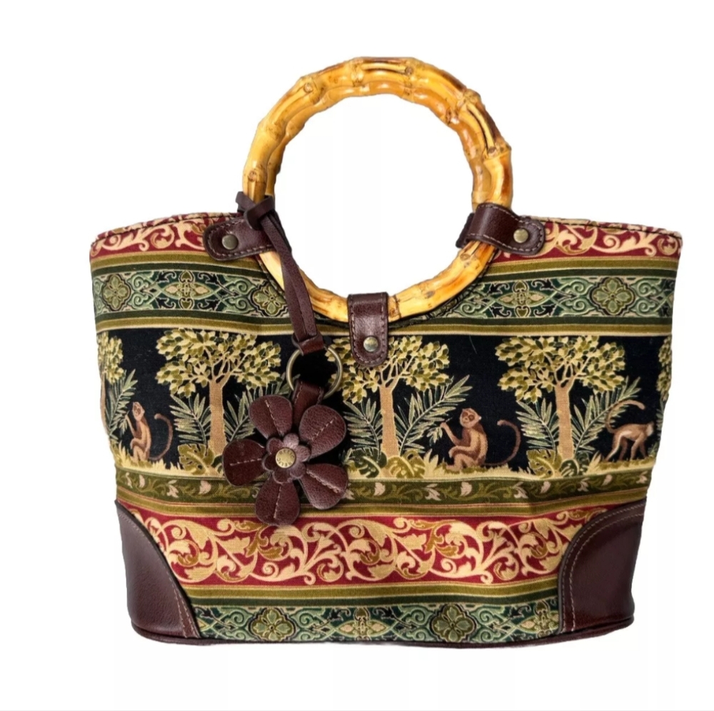 Tapestry Relic Collection Bamboo Handle Handbag-Monkey Print-Very Clean